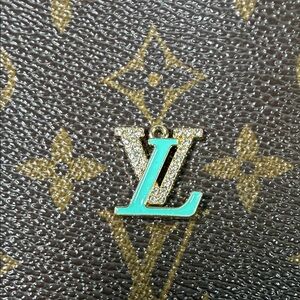 Beautiful Upcycled Louis Vuitton Turquoise and gold rhinestone charm or pendant